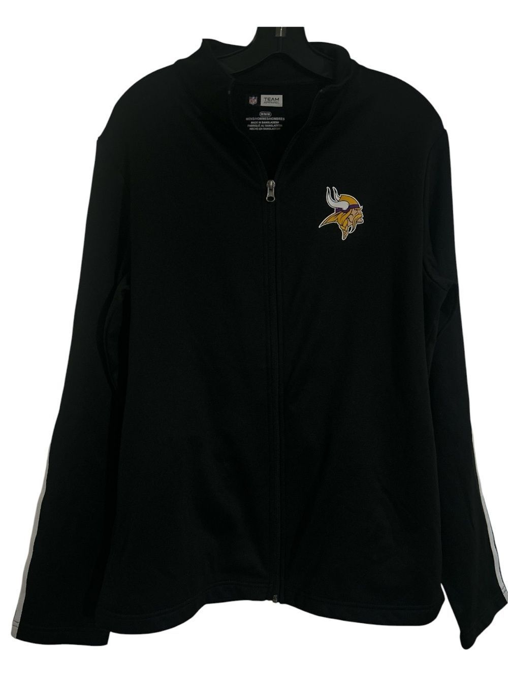 MInnesota Viking NFL Team Apparel Track Jacket Mens M Black White Arm Stripes